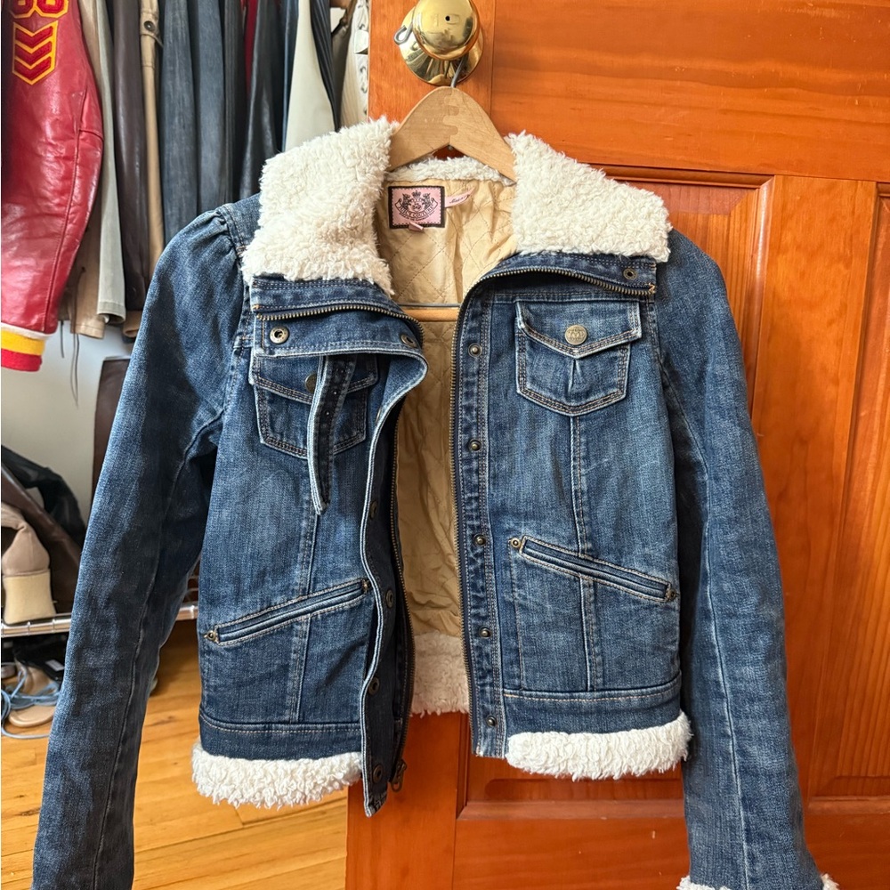 Y2K Juicy Couture Denim Jacket with Faux Shearling Trim